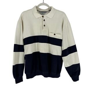 Vintage American Weekend Colorblock Striped Sweatshirt Mens Large Navy White